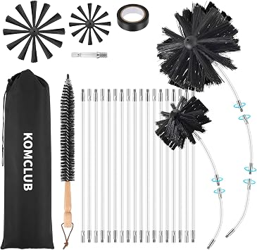 KOMCLUB Chimney Sweep Kit, 18 Nylon Rod Rotating Brush for Fireplace