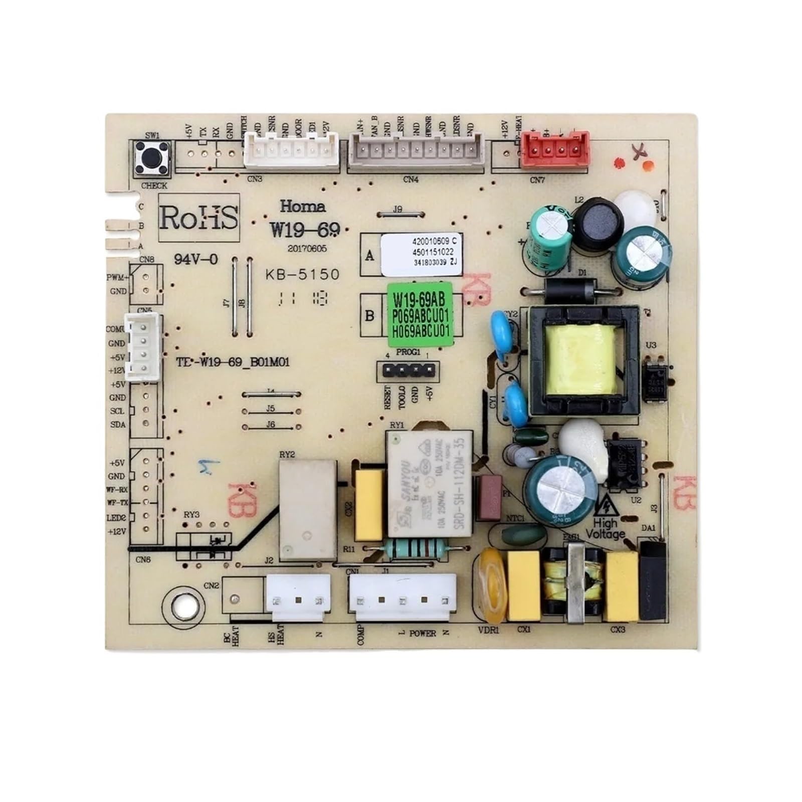 Refrigerator PCB Control Board Replacement Parts, Compatible With Homa W19-69A W19-69AB W19-69AC, Fridge Freezer Circuit Mainboard Spare Accessories(W19-69AB)