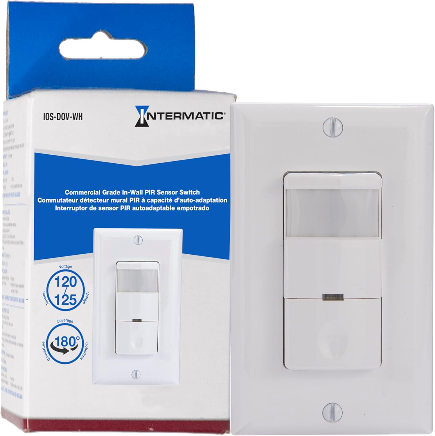 Intermatic IOS-DOV-WH Commercial Grade in-Wall PIR Occupancy/Vacancy Sensor - 180º Coverage, Adjustable Ambient Light Sensor - White, Energy-Efficient Automation, Selectable Vacancy or Occupancy Mode