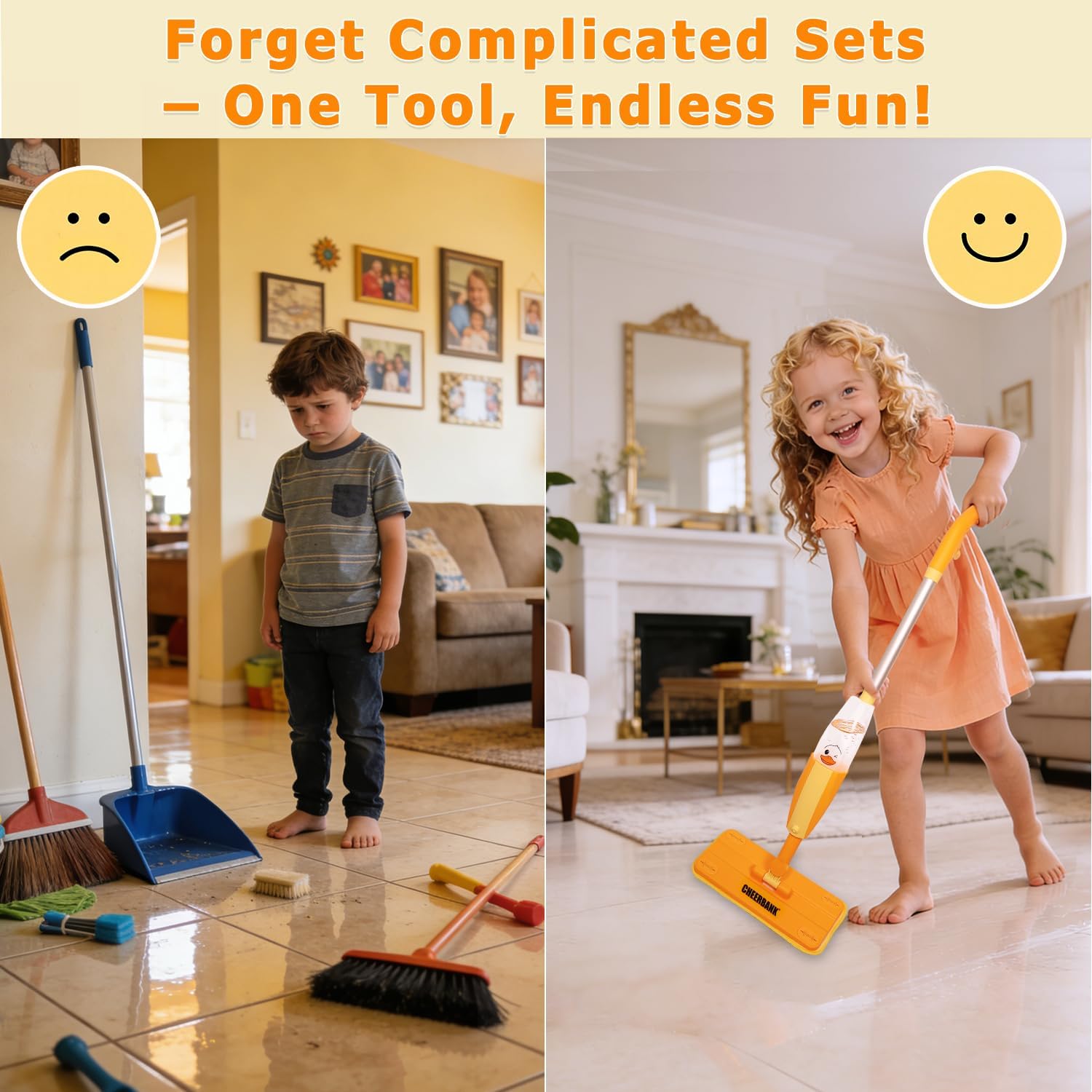 Toddlers Spray Mop (Really Spray, No Batteries) Kids Cleaning Set, Pretend Play Montessori Toys for Age 2-5 Year, Birthday Gifts for Baby Boys Girls