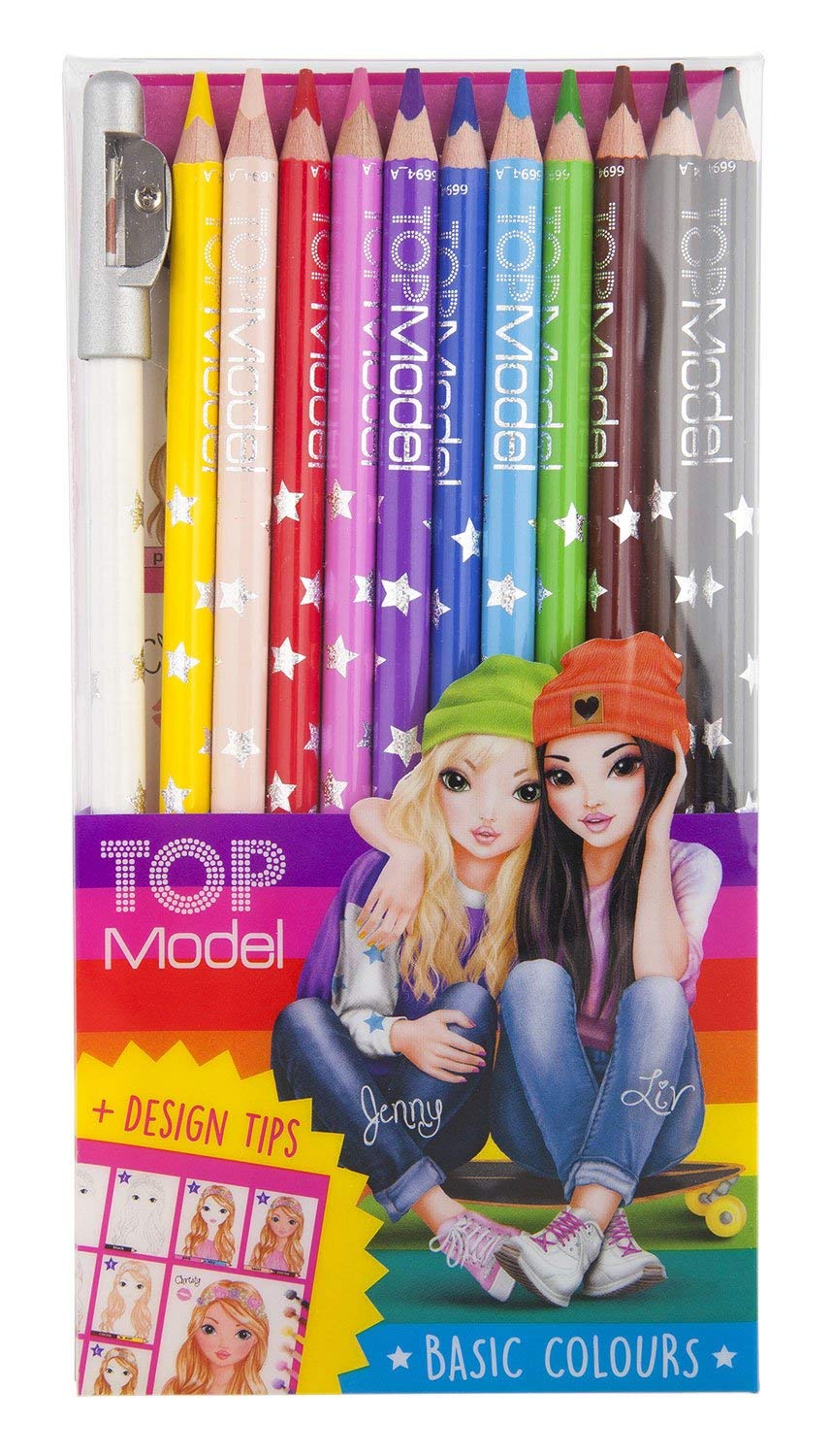 Depesche 6694 TOPModel Colouring Pencils Basic Colours, 12 Pencils in 12 Bright, Intense Shades, Includes Sharpener and Painting School