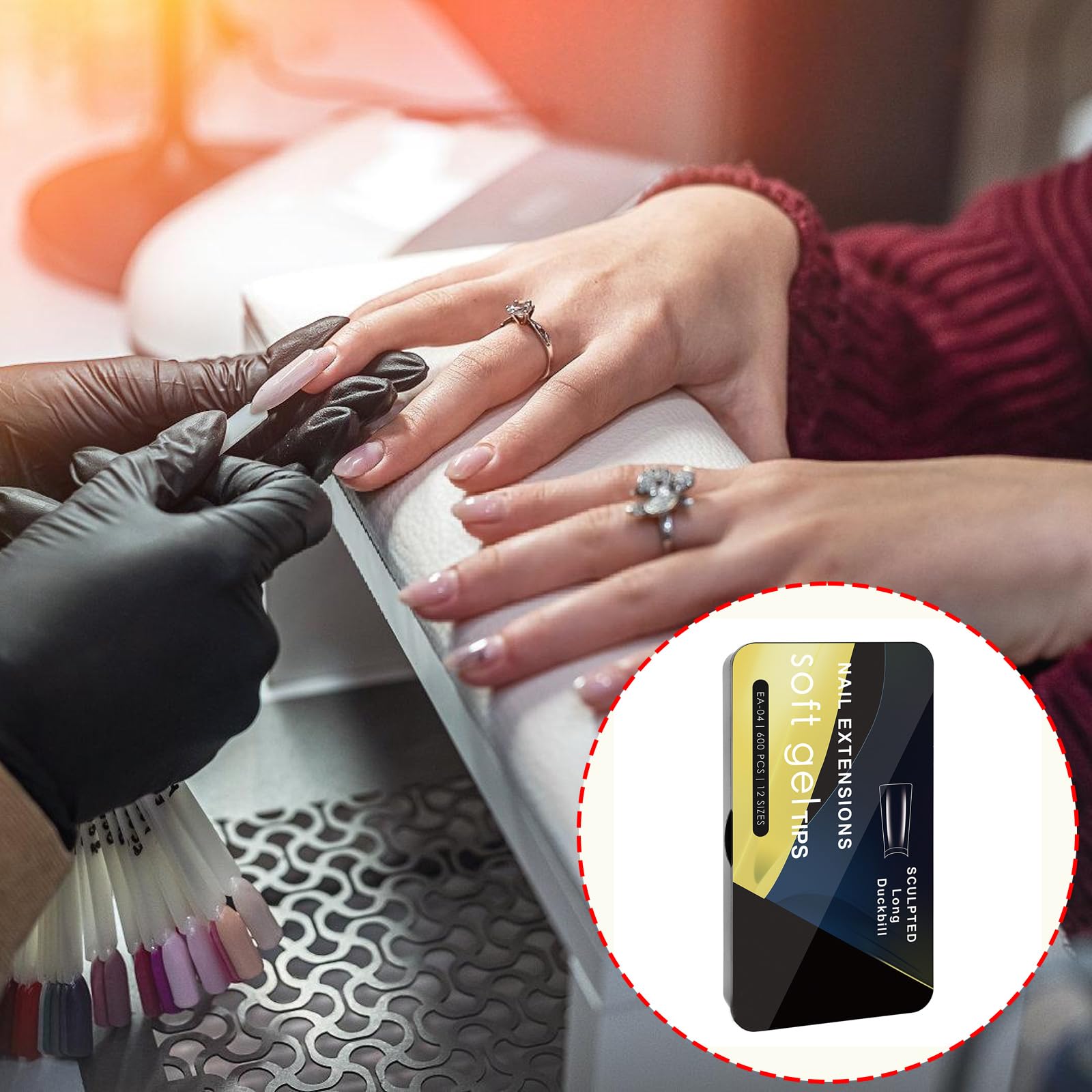600 piezas de uñas de gel transparentes con forma curva falsa para manicura, media cubierta, francés, anchas, francesas