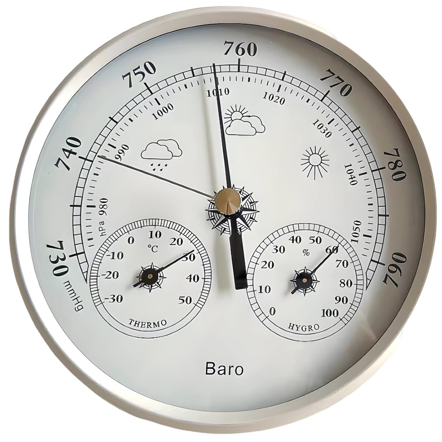 3-In-1 Weather Station Barometer, 5 In Barometer With Thermometer And Hygrometer For Indoor & Outdoor Use, Pressure Gauge With Clear Dial