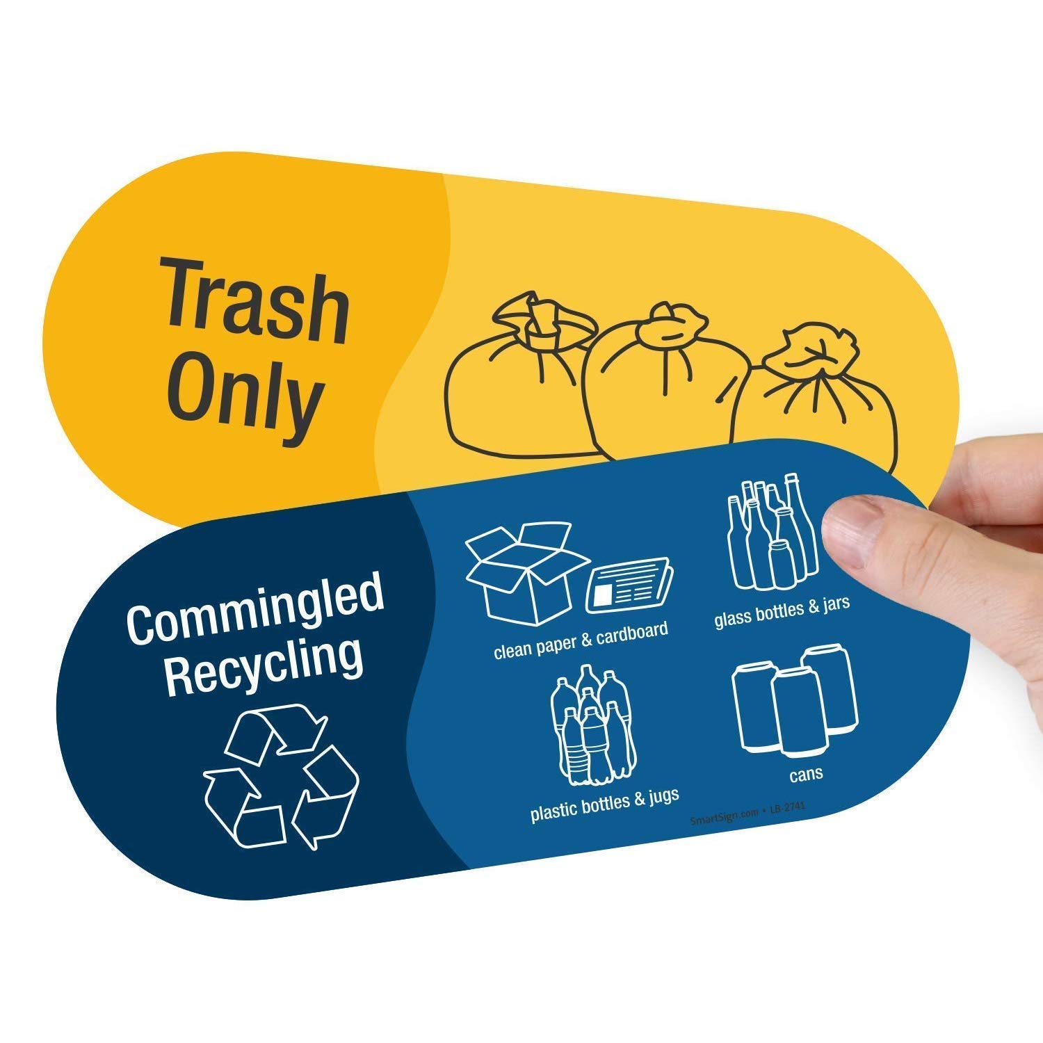 SmartSign (Pack of 4) 3.75 x 9 inch “Trash Only And Commingled Recycling”  Labels with Symbols, 5 mil Laminated Polyester with SuperStick Adhesive, ...