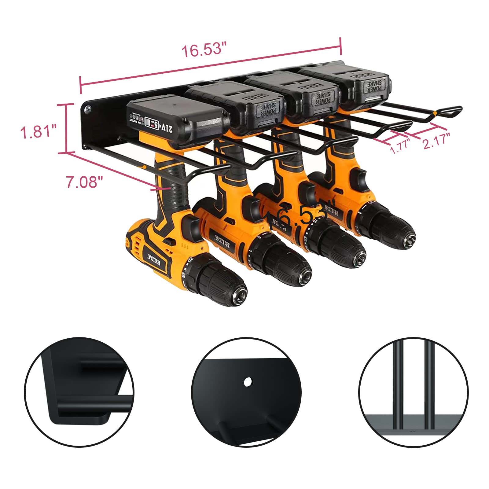 Lot de 2 organiseurs d'outils électriques | Support mural de rangement pour outils électriques et portatifs | Organisateurs d'outils et de rangement en métal pour garage, entrepôt, abri de jardin