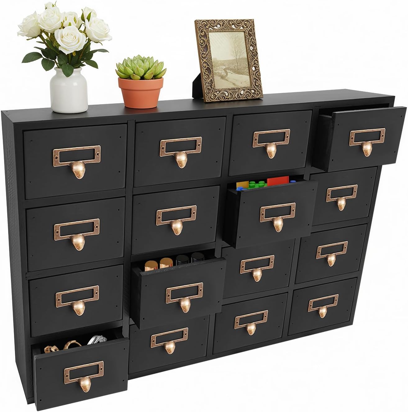 Gabinete de boticario de 16 cajones con cajones, cofres y gabinetes de boticario, caja de almacenamiento de hierbas, organizador de cajones de