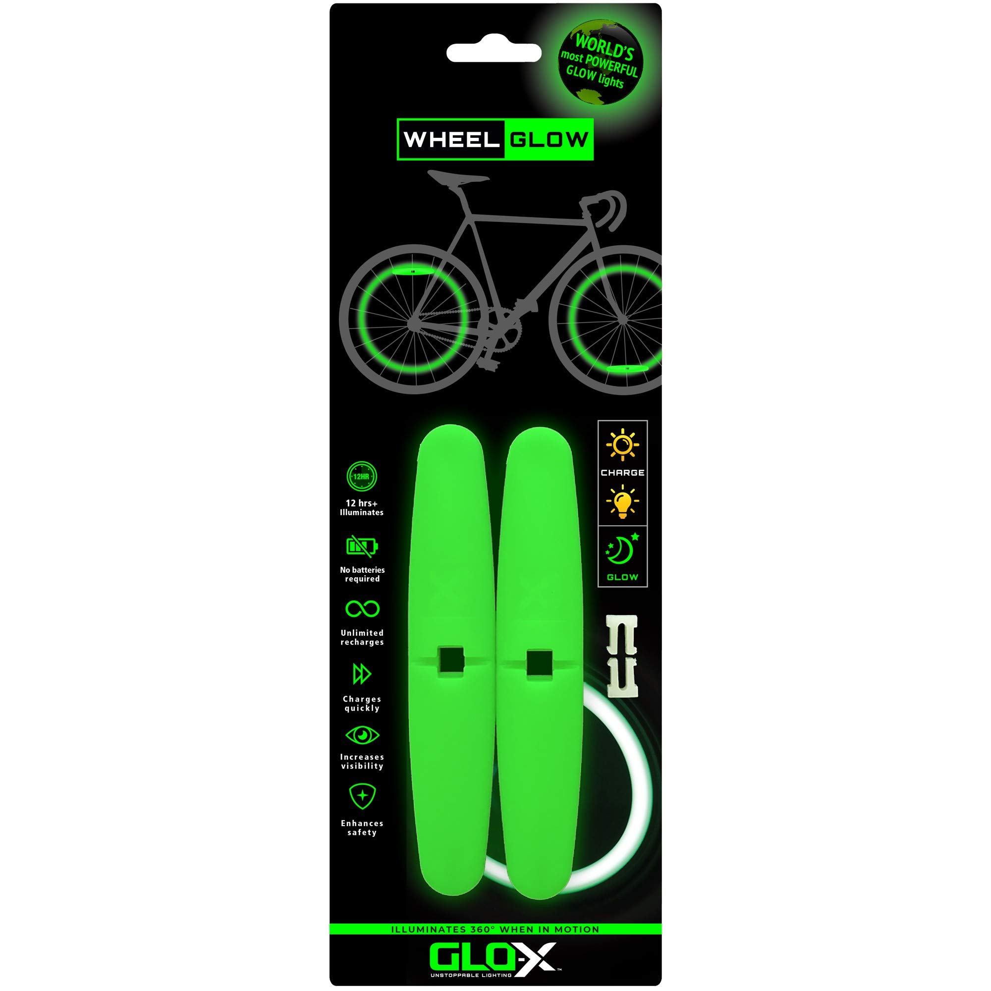GLOX Glow Bike Wheel Lights for Kids & Adults (2 Pack) Rechargeable