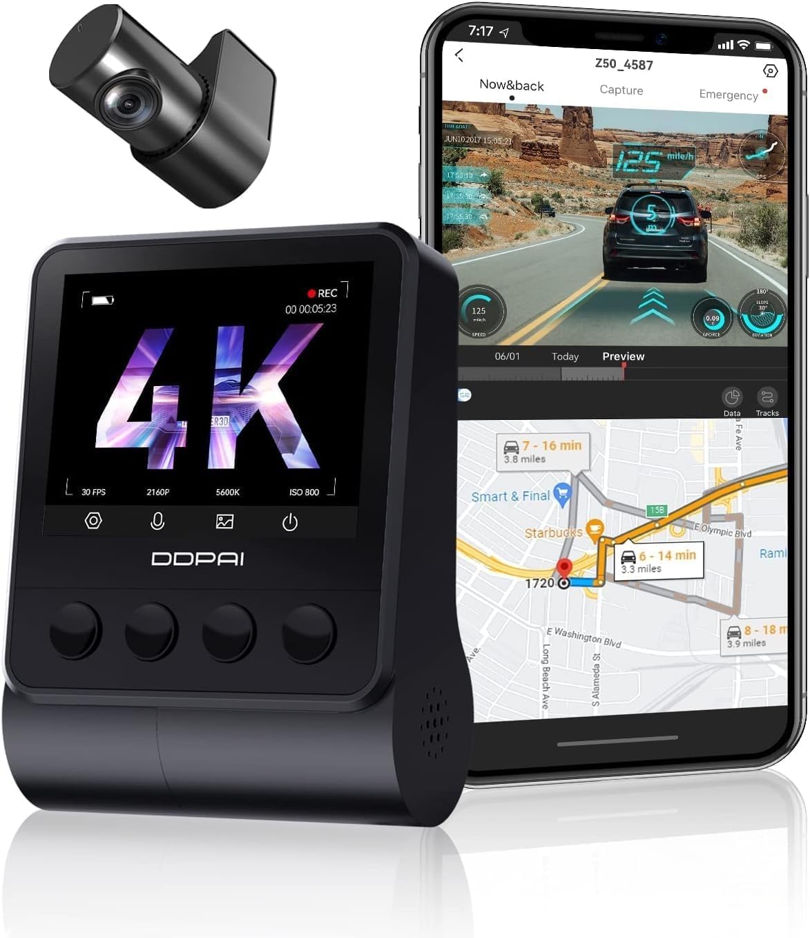 DDPAI Z50 Câmera Veicular Frontal e Traseira 4K+1080P Com Wi-Fi