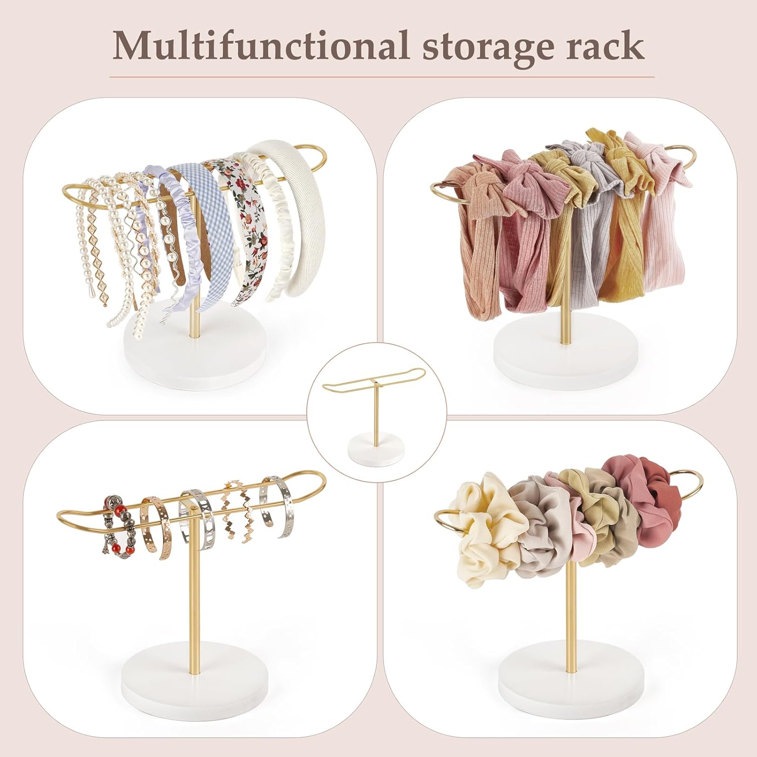 Dahey Headband Holder Metal Headband Organizer Hair Hoop Display Stand, Modern Hair Accessories Organizer Storage Hair Ropes Bracelets Bangles College Dorm Room Decor for Women and Girls, Gold image 7 of 7 B0CBWVSMLL