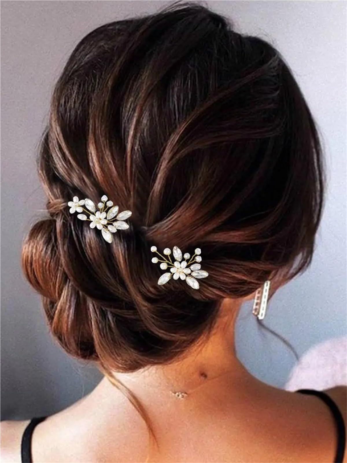 2 Stücke Handgemachte Kristall Perlen Haarnadeln Blume Haarbänder for Frauen Braut Hochzeit Haarschmuck Mehr Farbe Strass Clips(Black)