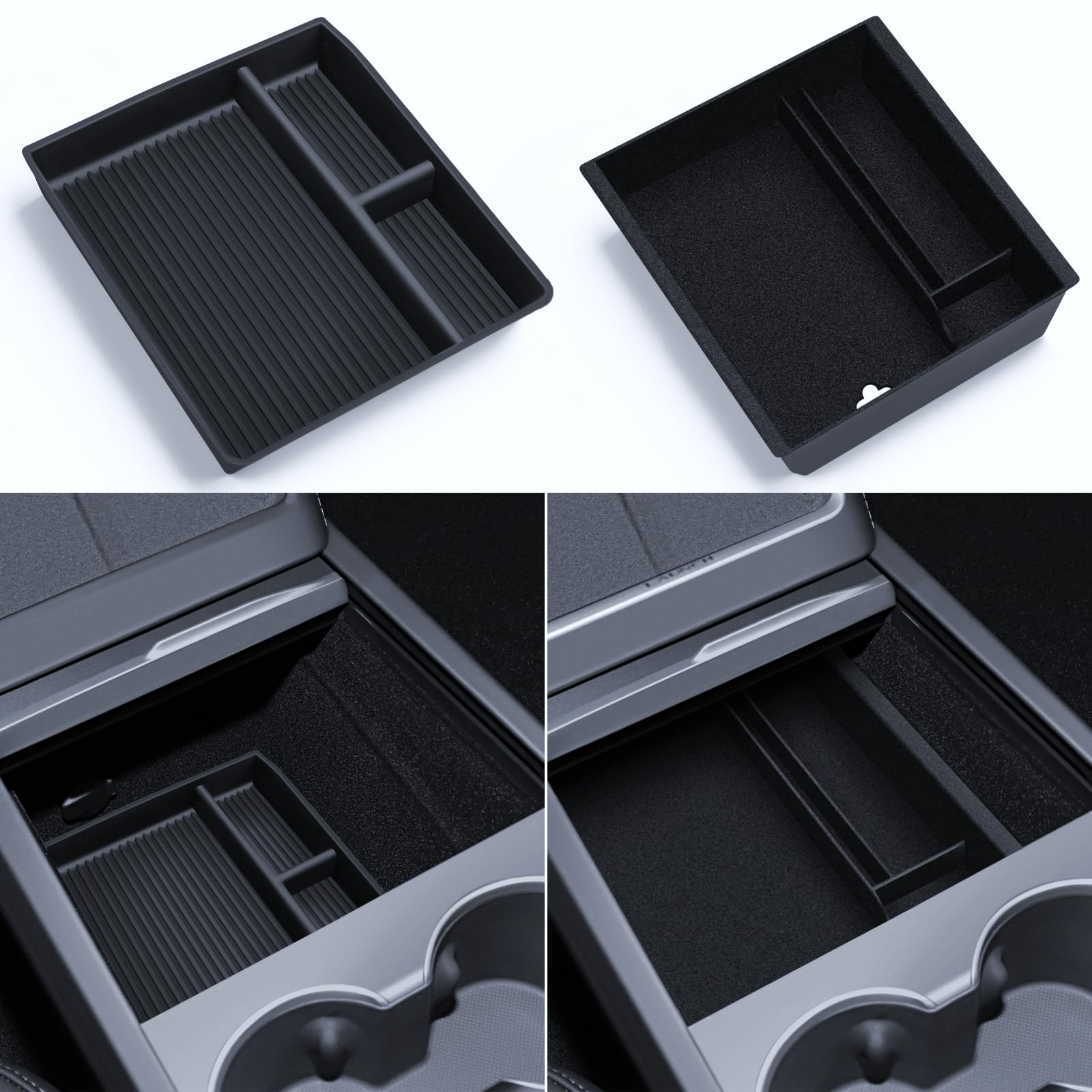 2 accessori per Tesla Model 3 2024-2026 organizer per console centrale e organizer in silicone vassoio modello 3 Highland accessori (floccato)