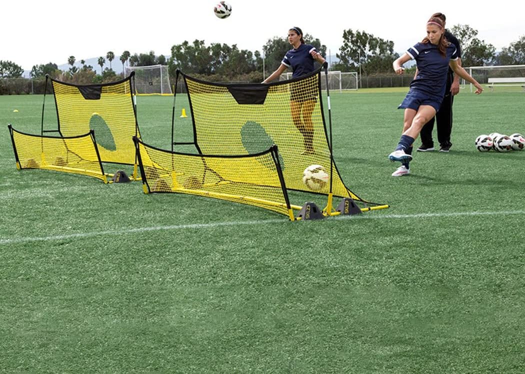 LANGWEI Rebound Net Soccer, 2 in 1 Portable Soccer Trainer Rebounder Net to Improve Soccer Passing and Solo Skills