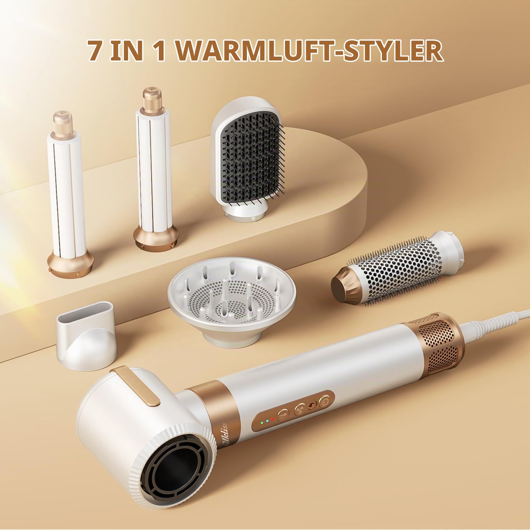 UKLISS 7 in 1 Hairstyler, Pro Haarstyler & Haartrockner Set mit Warmluft Lockenbürste, 1400W Hair Dryer, Rundbürstenföhn, Warmluftbürste, Haarföhn, Thermal Brush, Geschenke für Frauen Haarstyling
