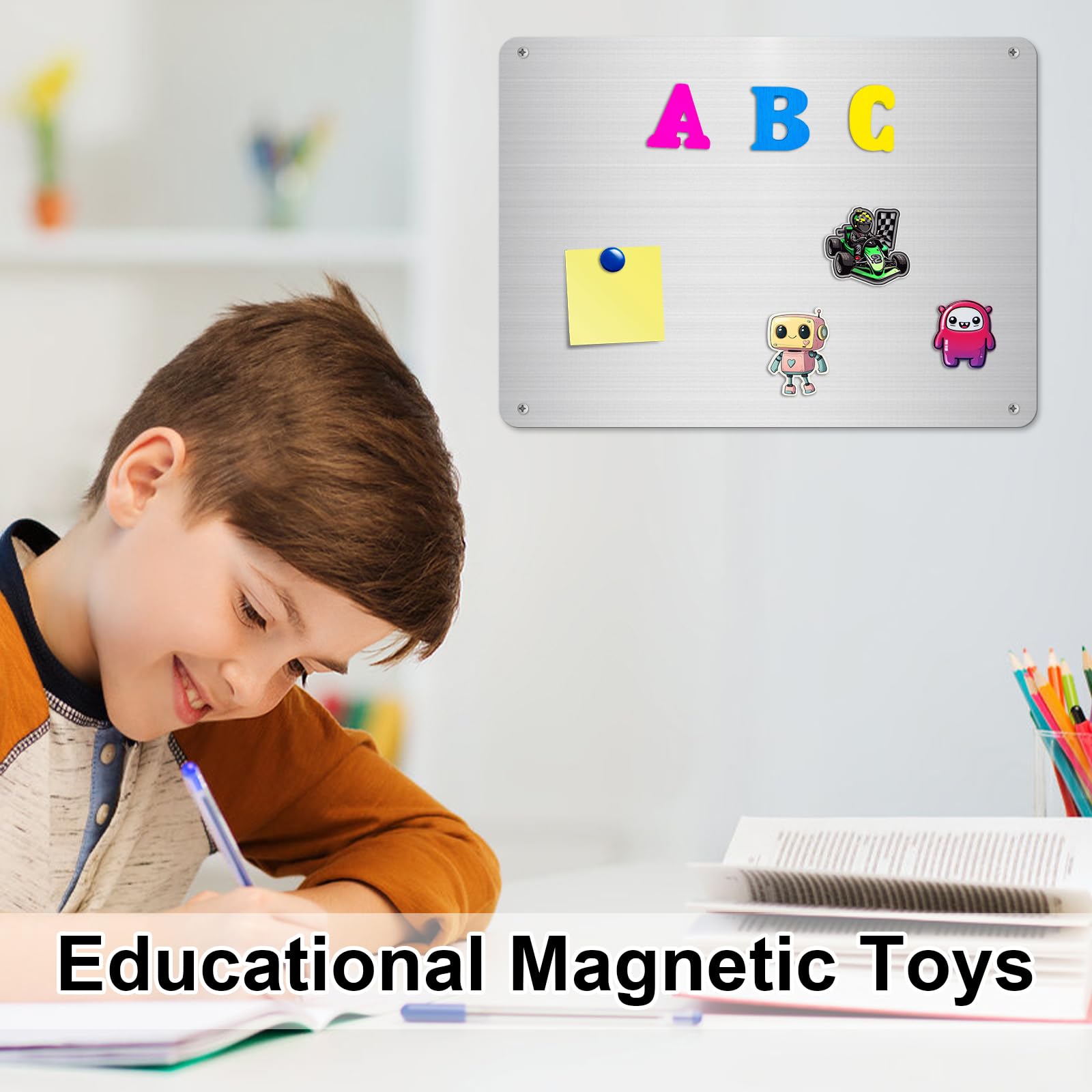 Tableau Magnétique Mural 0,8 mm, Plaque Aimantee pour Magnets, 43 x 30 cm Ultra Mince Acier inoxydable Tableau pour Magnet Plaque Magnétique A3, Pour enfant, appartement, bureau, cuisine (Argenté)