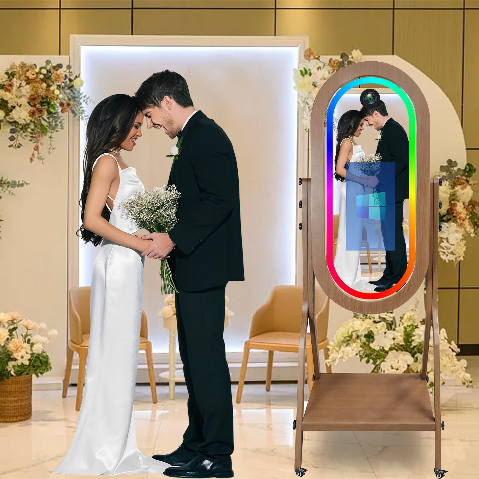 Cabina de fotos portátil con espejo mágico con pantalla táctil de 21.5 pulgadas, embalaje de funda de vuelo, cabina de fotos con espejo para selfie, cabina de fotos para bodas, fiestas
