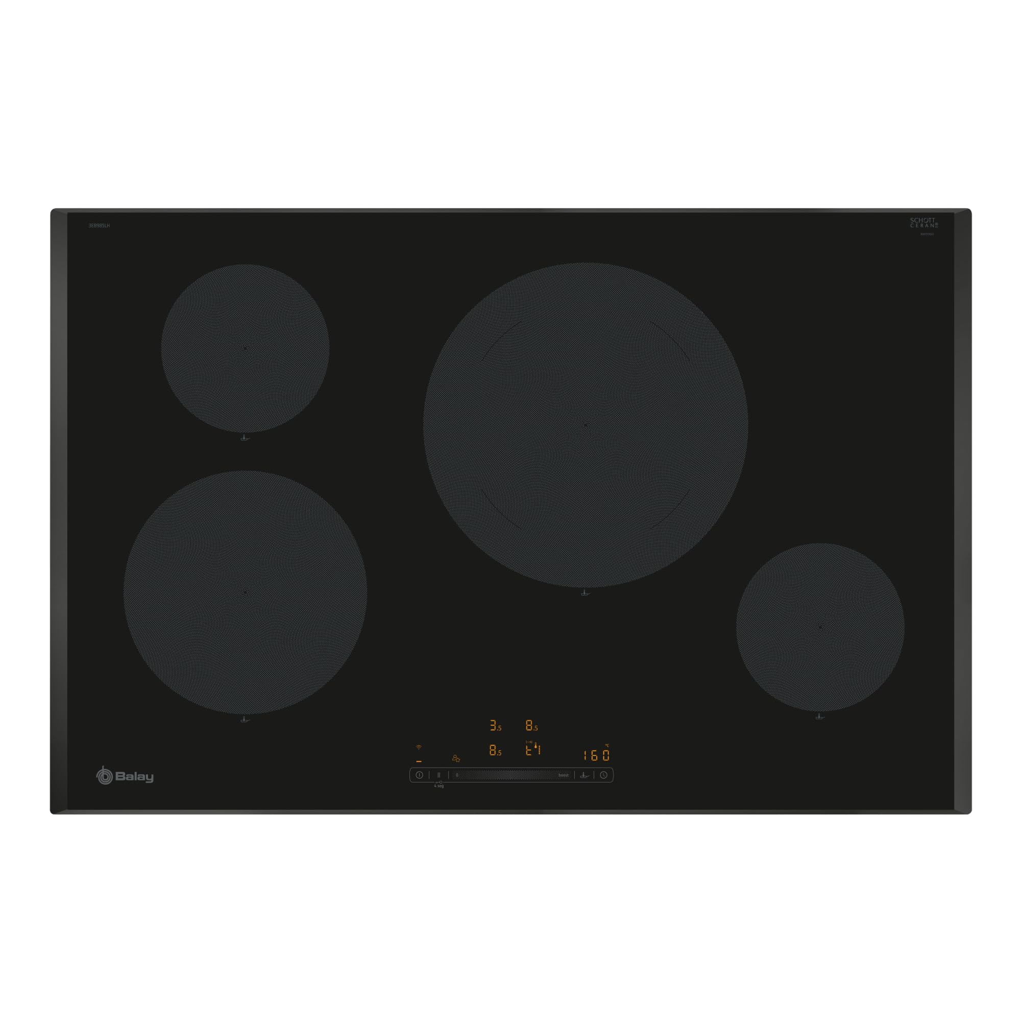 Balay - Placa de Inducción, 80 cm de ancho, 4 zonas l Lanzamiento 2024, 11 Niveles, Zona de 28 cm, Negro, 3EB985LH