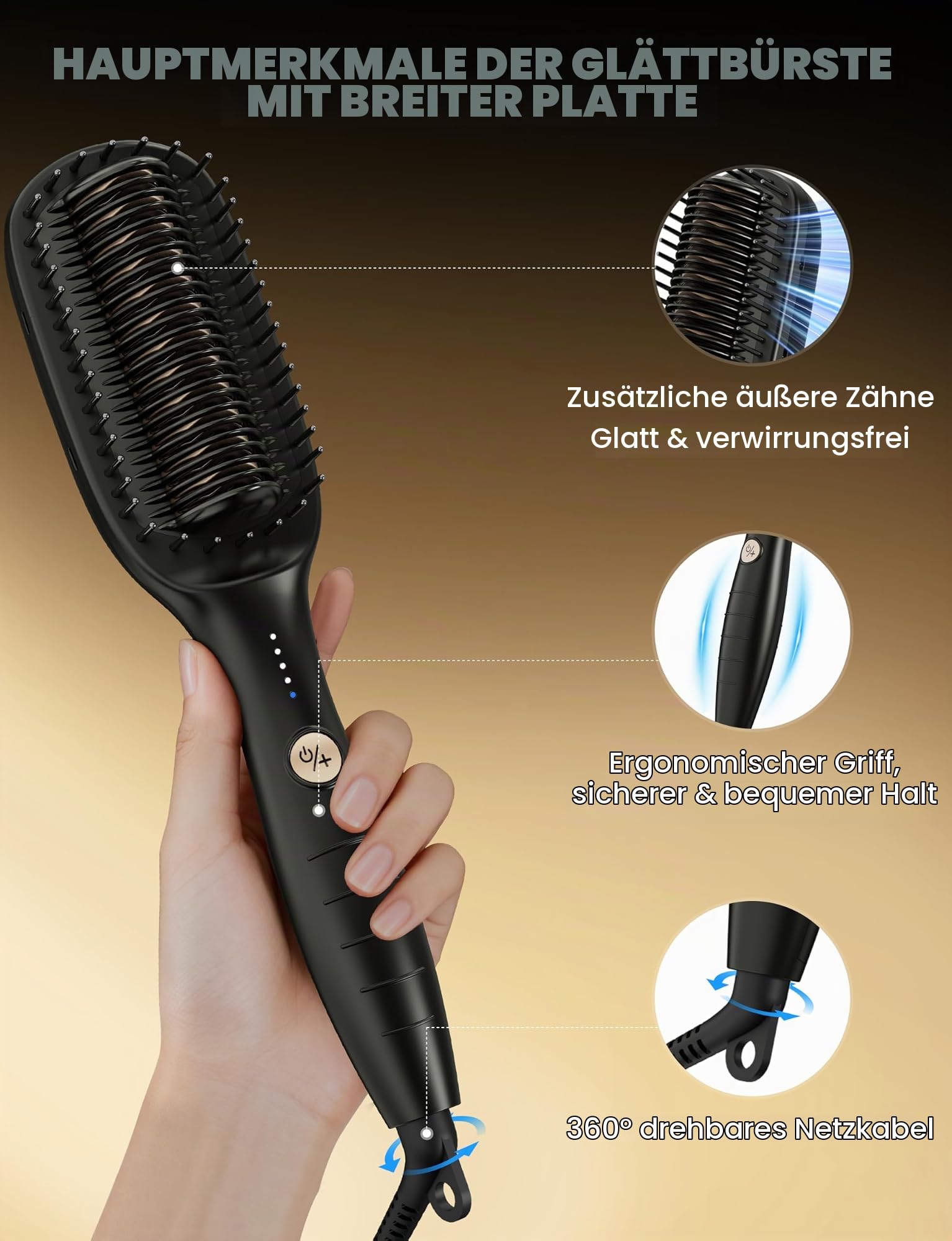 Glättbürste Breit Glätteisen Breit Extra 51mm, Glättungsbürste & Haarglätter Professioneller 2 in 1, 40Million Anti-Frizz Ionen-Technologie PTC Keramik Warmes Anti-Verbrennungsdesign, 140~230℃ Frauen