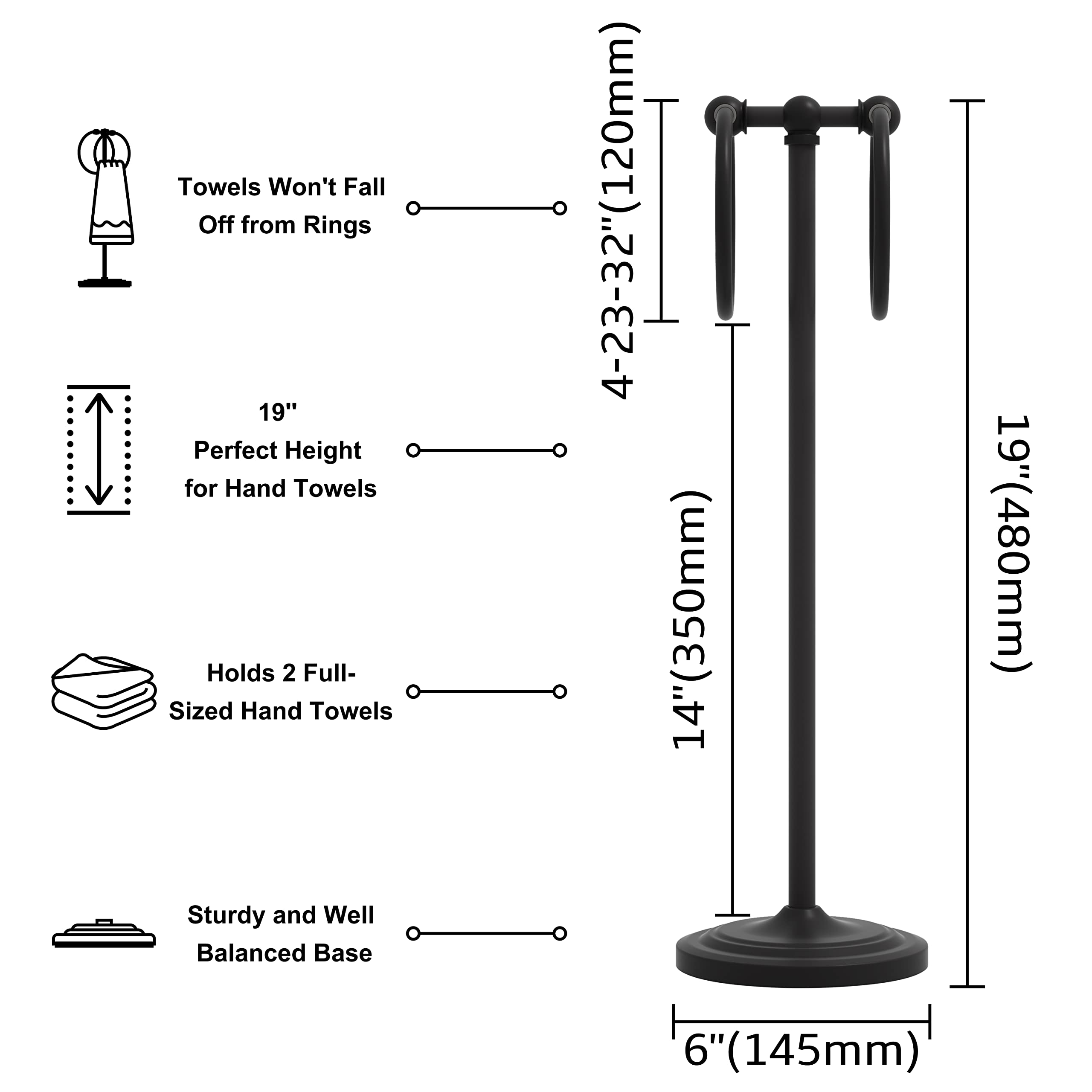 BGL Hand Towel Holder Stand for Bathroom Hand Towel Stand for Bathroom Counter Free Standing Towel Racks for Bathroom with Weighted Base,Matte Black - Image 2