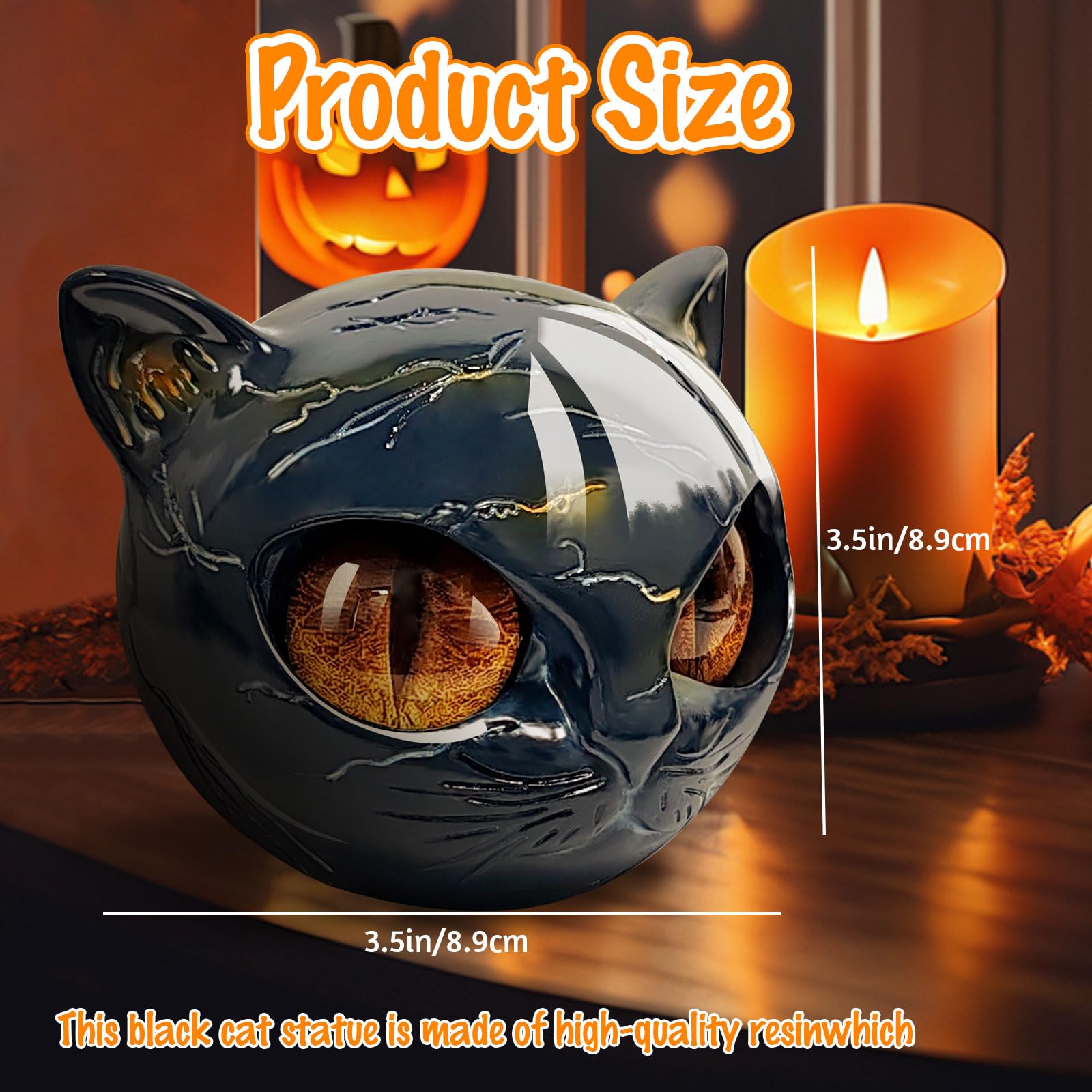 Estatuilla Gato Negro Piedra Cerámica Con Ojos Verdes - Decoración Hogar Oficina, Símbolo De Buena Suerte