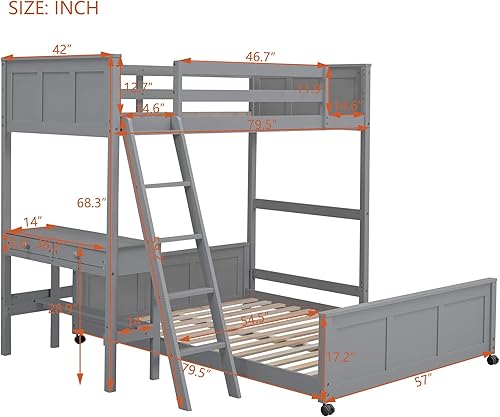 Miniatura 270 de Versatility - Litera individual sobre individual con escritorio y armario integrados, cama alta de madera maciza y plataforma independiente con