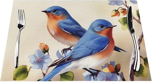 Miniatura 7 de 6 PCS PVC Placemats Set Place Mats Happy Bluebirds Non-Slip Weave Place Mats 12" x 18" Farmhouse Table Mat Set for Family Dinners Wedding Parties