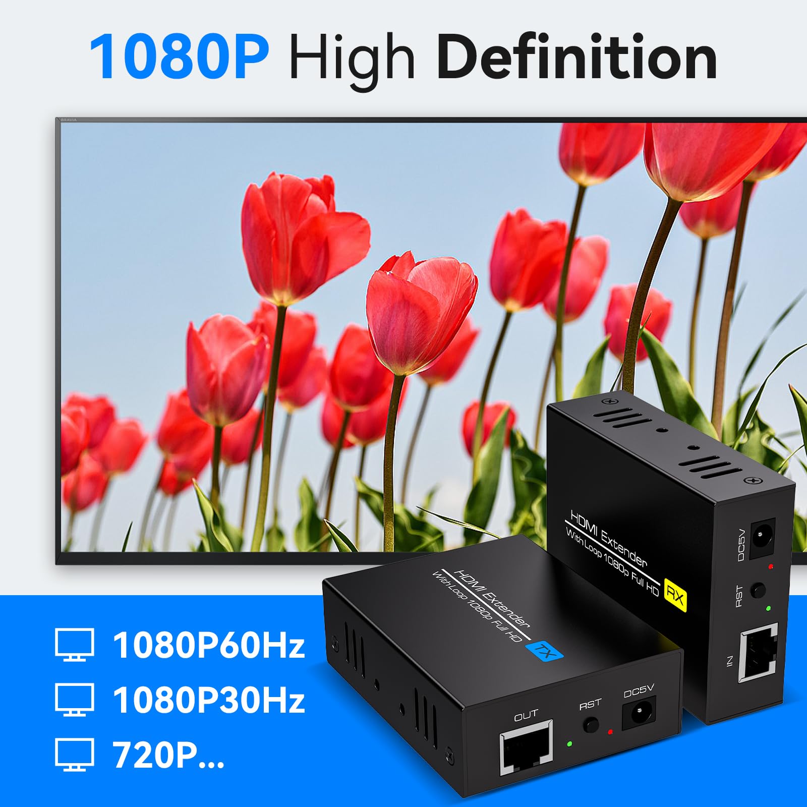 VEDINDUST 120M/393FT HDMI Extender Extender HDMI Ethernet su Cavo Di Rete Cat5e / 6/7/8 HDMI Auf RJ45 Supporta Il Loop-out Locale 1080P Per TV DVD Laptop PC