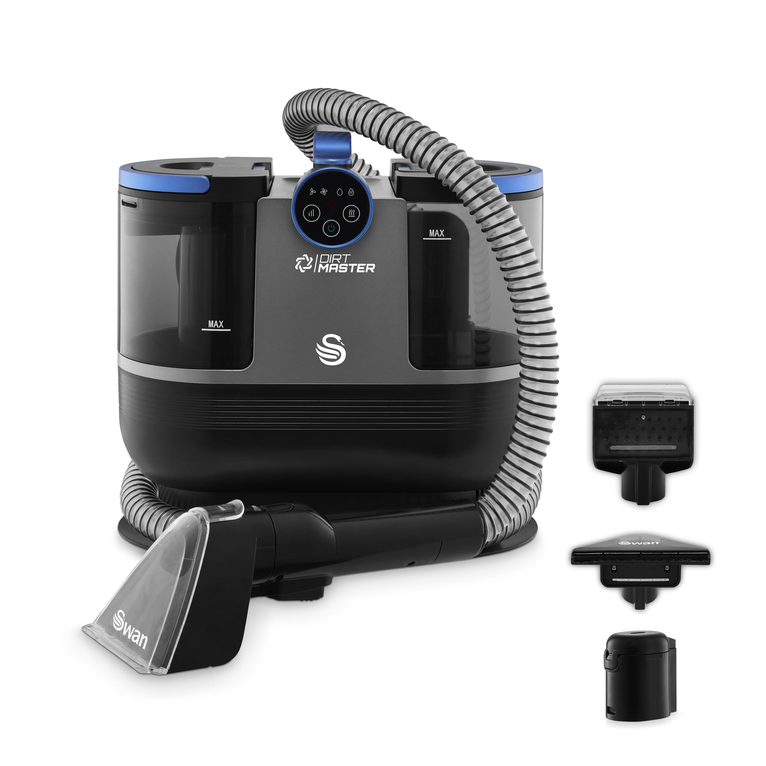 Swan Dirtmaster Pro Spot Cleaner for Carpets and Upholstery, Steam/Hot Water/Cold Water Modes, 1.6L, 6m Cord, Standard Brush/Wide Brush/Self-Cleaning Tool, Cobalt Blue, SC18412