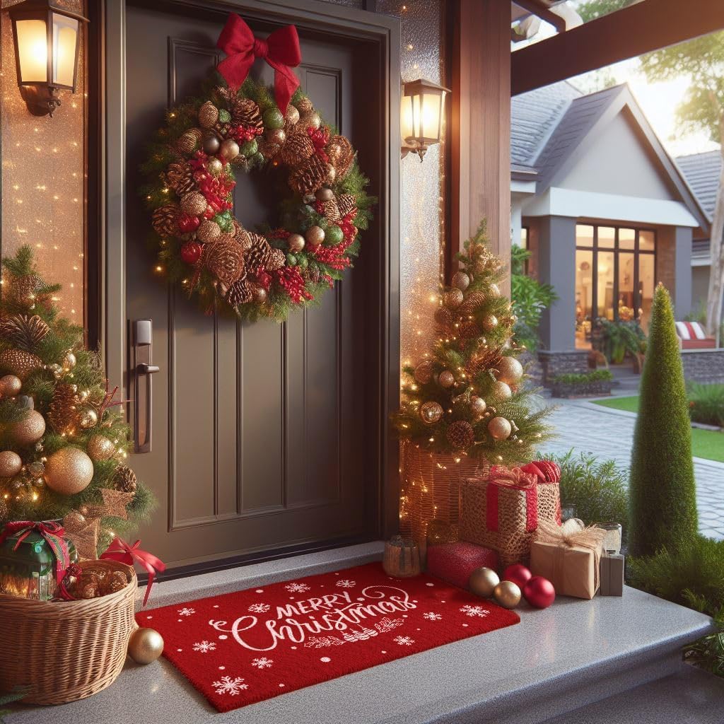 LuxUrux Extra Large Christmas Door Mat 3x5 Feet – Merry Christmas Coir Doormat for Front Porch – Durable Outdoor Holiday Rug with Non-Slip Back – Christmas Welcome Mat Outdoor Décor