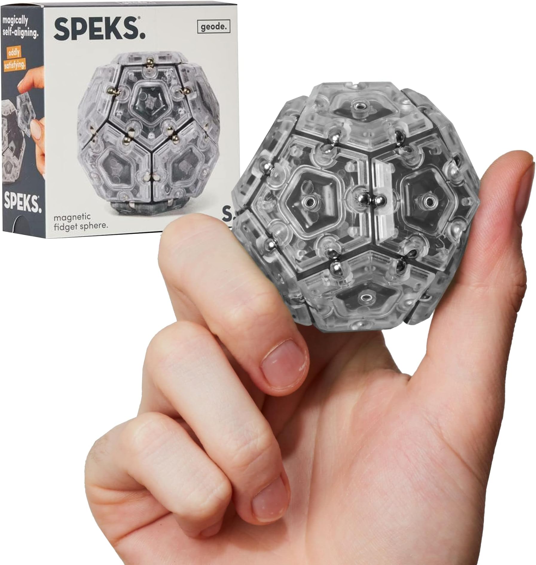 Speks Geode Magnetic Fidget Sphere - Pentagons 12-Piece Set - Slate - Fun Desk Toy for Adults