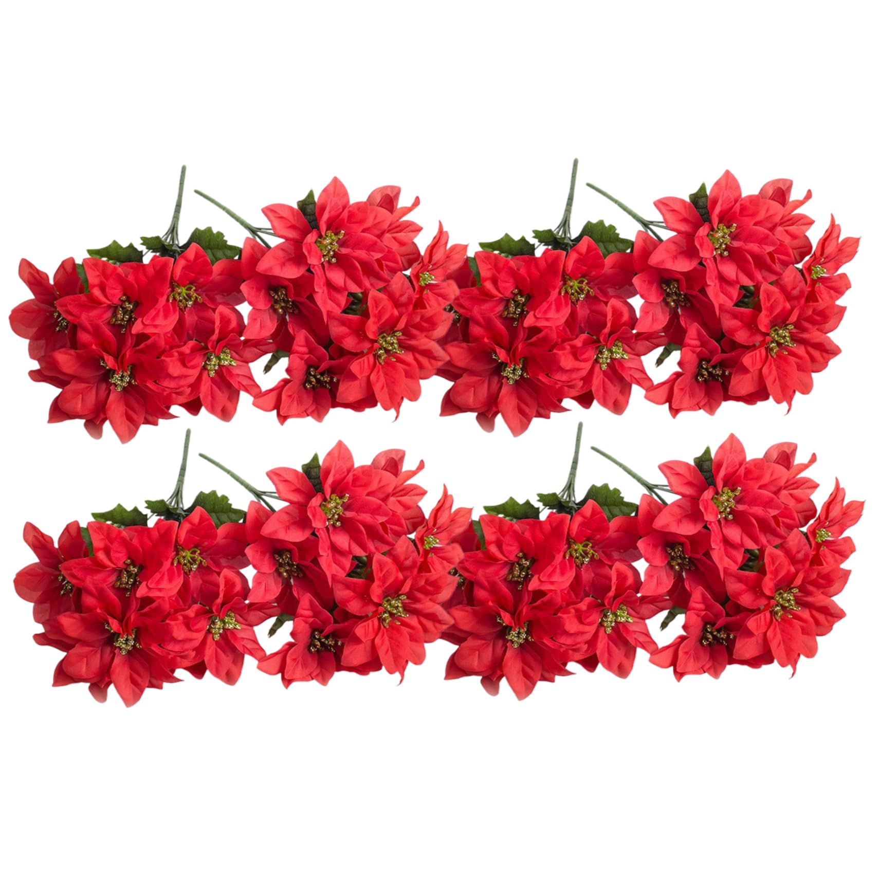 Ngbbby Artificial Poinsettia Bushes 8 Pack 7 Heads Silk Christmas Flowers Poinsettia Bouquet Artificial Poinsettias Flowers for Xmas Red, Christmas Flower