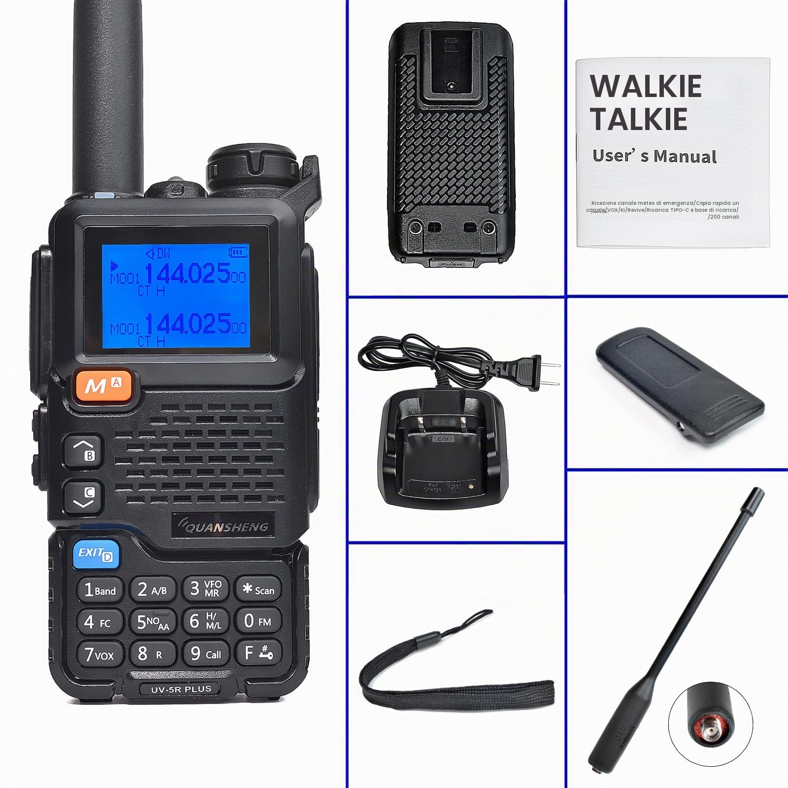 Quansheng UV5R Plus VHF UHF portatile Walkie Talkie FM NOAA | Radio a due vie per studio/esterno/auto (Con auricolare rosso a forma di G)
