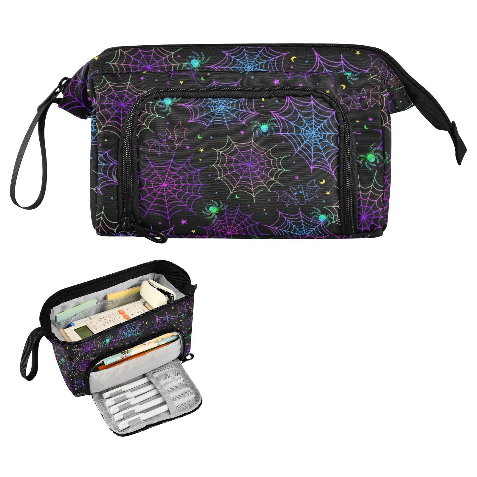 Bat Spider Web Big Capacity Pencil Pen Case Large Pencil Pouch