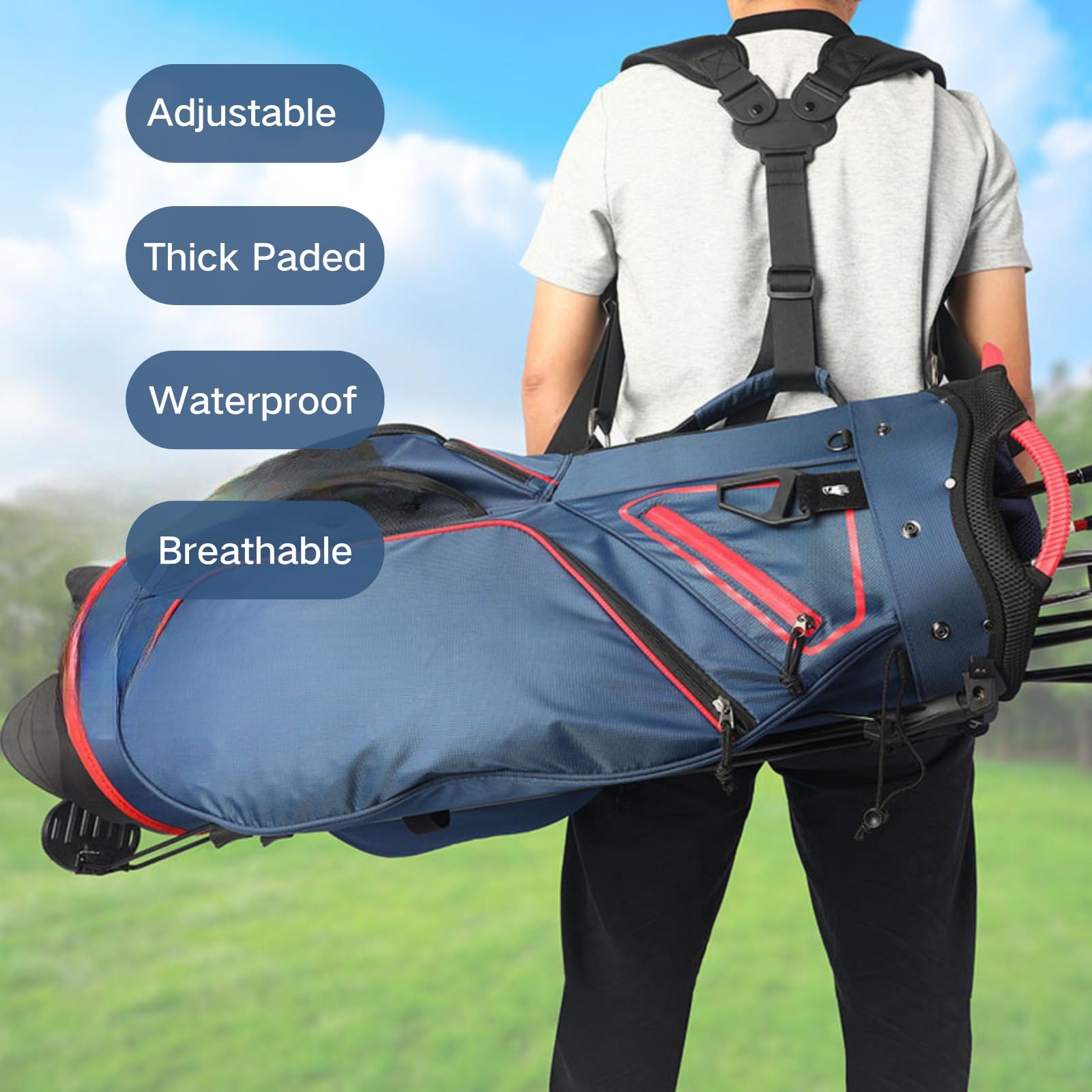 Golftaschen-Schultergurt, Ersatz-Doppel-Schulterriemen, Verstellbare Weichere Polsterung Golf Bag Riemen, Langlebiger Bequemer Golf Trageriemen