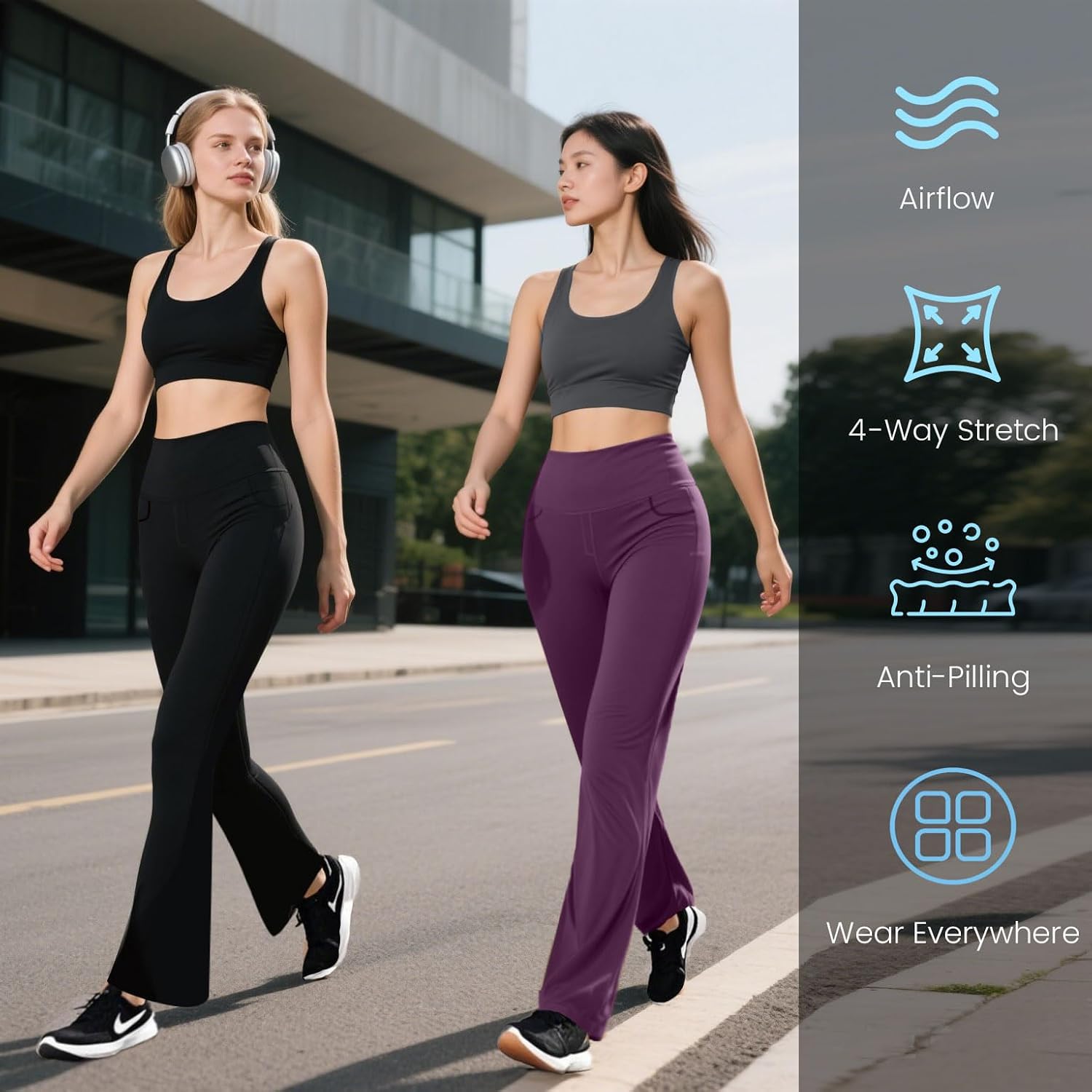 SIEPASA Wide Leg Yoga Pants Women - High Waist Stretch Lounge Pants with Pockets, Casual Sweatpants Petite/Regular/Tall.