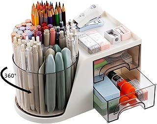 Moikiwi Desk Organizer, 360-Degree Rotating Pen Holder for Desk, Desk Organizers and Accessories with 6 Compartments Penci...