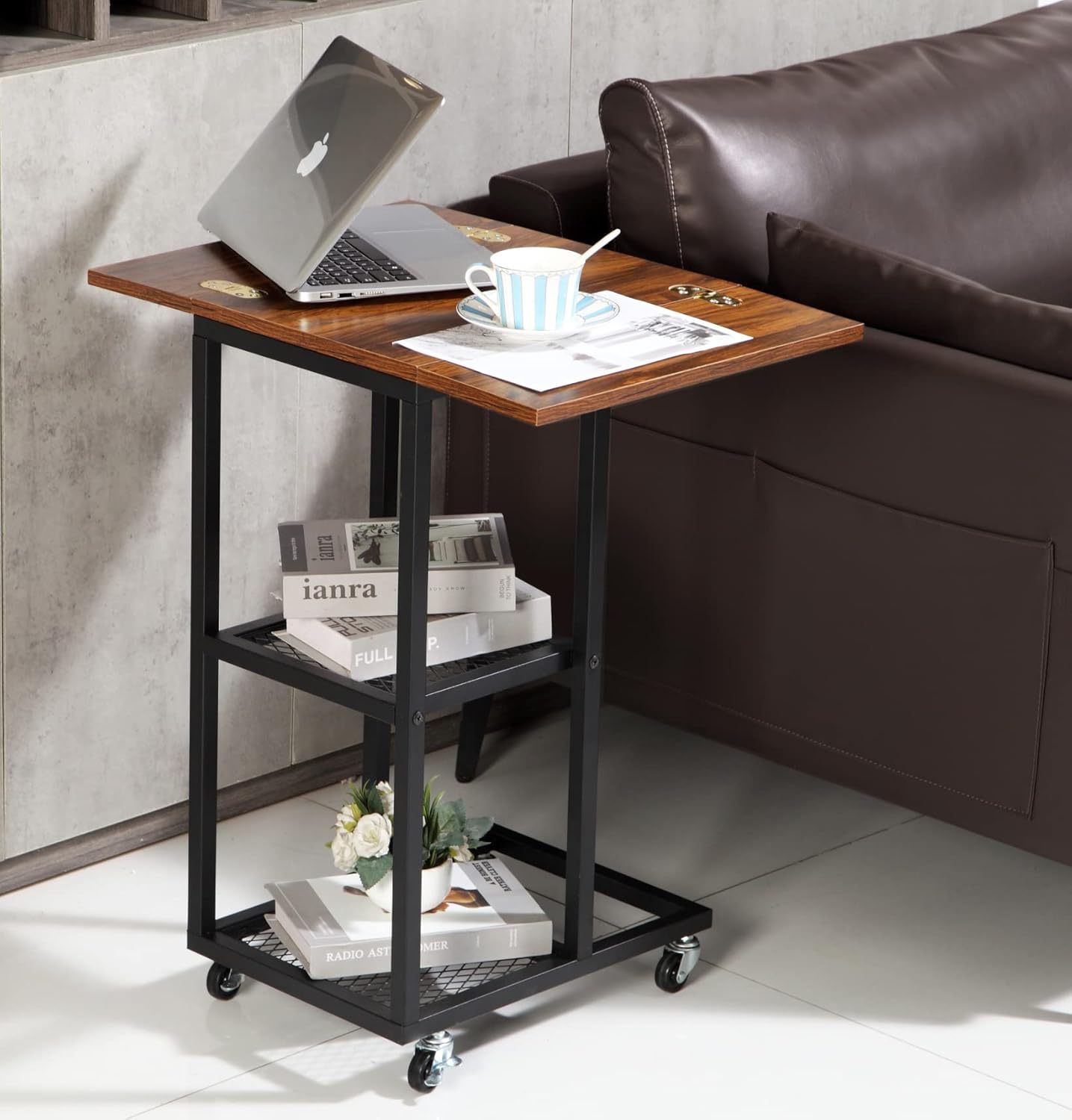 Buy C Shaped End Table for Couches,Foldable Sofa Side Table with Wheels