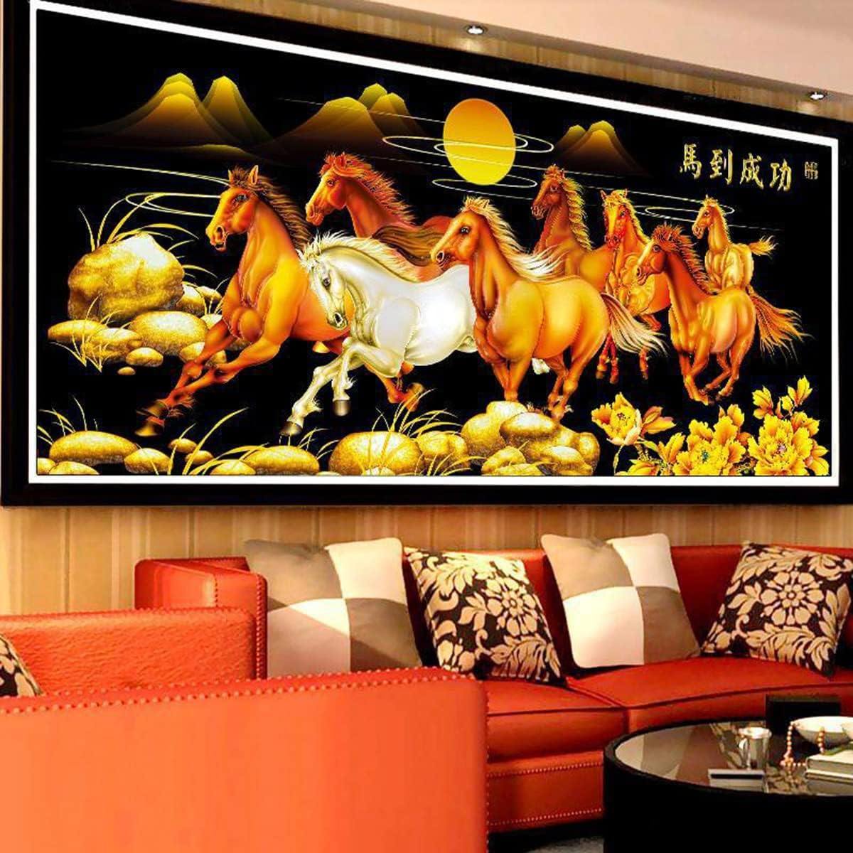 Instarry DIY 5D Diamond Painting Set Large Size Full Drill Eight Horses Cross Stitch Mosaic Wall Picture Art Craft Set 47.2x21.7 inch