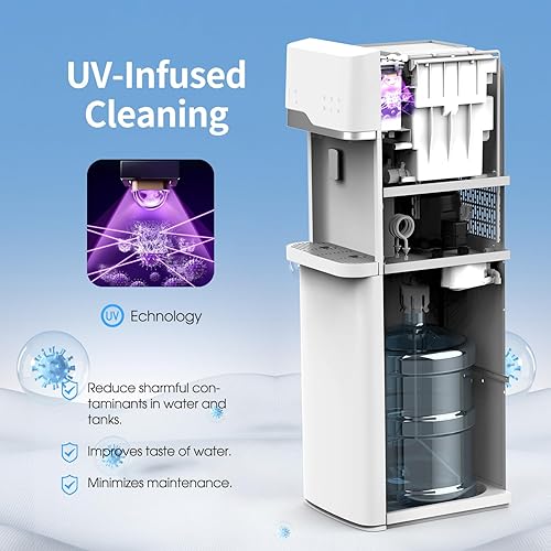 Miniatura 4 de IKT Dispensador de enfriador de agua 4 en 1 con máquina de hielo para carga inferior de botella de 5 galones, capacidad diaria de 22 libras, color