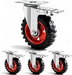 5 Roues de roulette pivotante de pouce avec double verrouillage de sécurité et roues de pneus en caoutchouc, poids lourd - 350 Lbs par roulette pour Workbench, chariot, trolley, dolly, armoire, roulettes en caoutchouc compact, 4-Packs