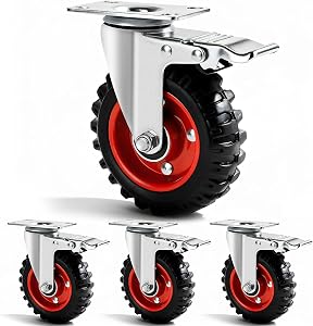 5 Inch Swivel Caster Wheels with Safety Dual Locking and Rubber Tire Wheels, Heavy Duty - 350 Lbs Per Caster for Workbench, Cart, Trolley, Dolly, Cabinet, Compact Rubber Castor Wheels, 4-Packs