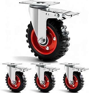 5 Inch Caster Wheels Heavy Duty, Casters Set of 4 Safety Dual Locking Rubber Wheels, Heavy Duty - 2400 Lbs Capacity for Workbench, Cart Wheels, Furniture, Swivel Plate Castors with mounting Hardware