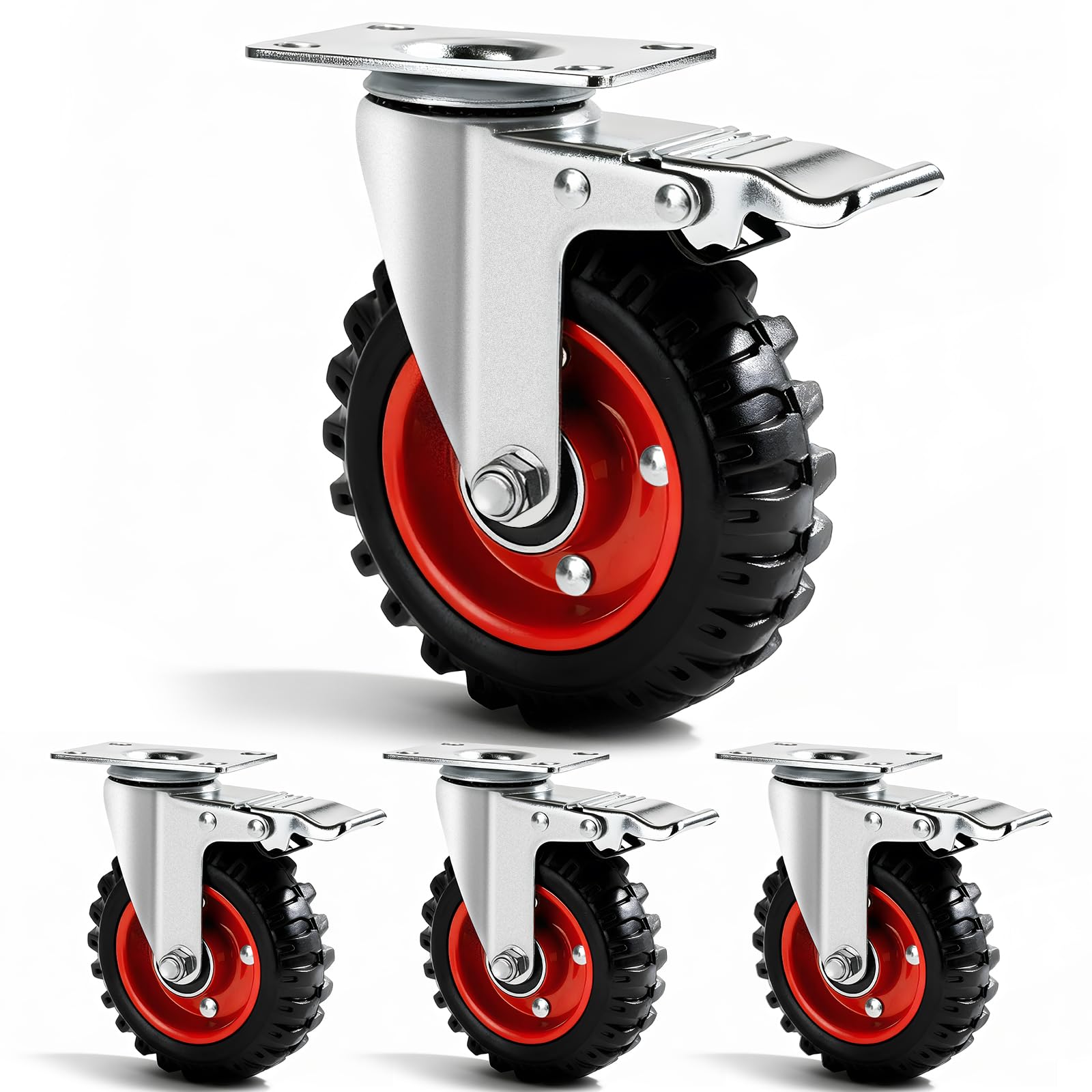 5 Inch Caster Wheels Heavy Duty with Dual-Lock Safety Brake and Rubber Tire Wheels Heavy Duty - 400