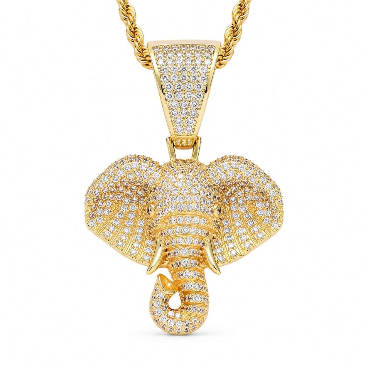 Elephant Pendant Necklace, Gold Tone Iced Rope Chain Jewelry for Women Pavé clear stones across sculpted ears, trunk, tusks and tapered bail plus an extender create bold dimensional sparkle.