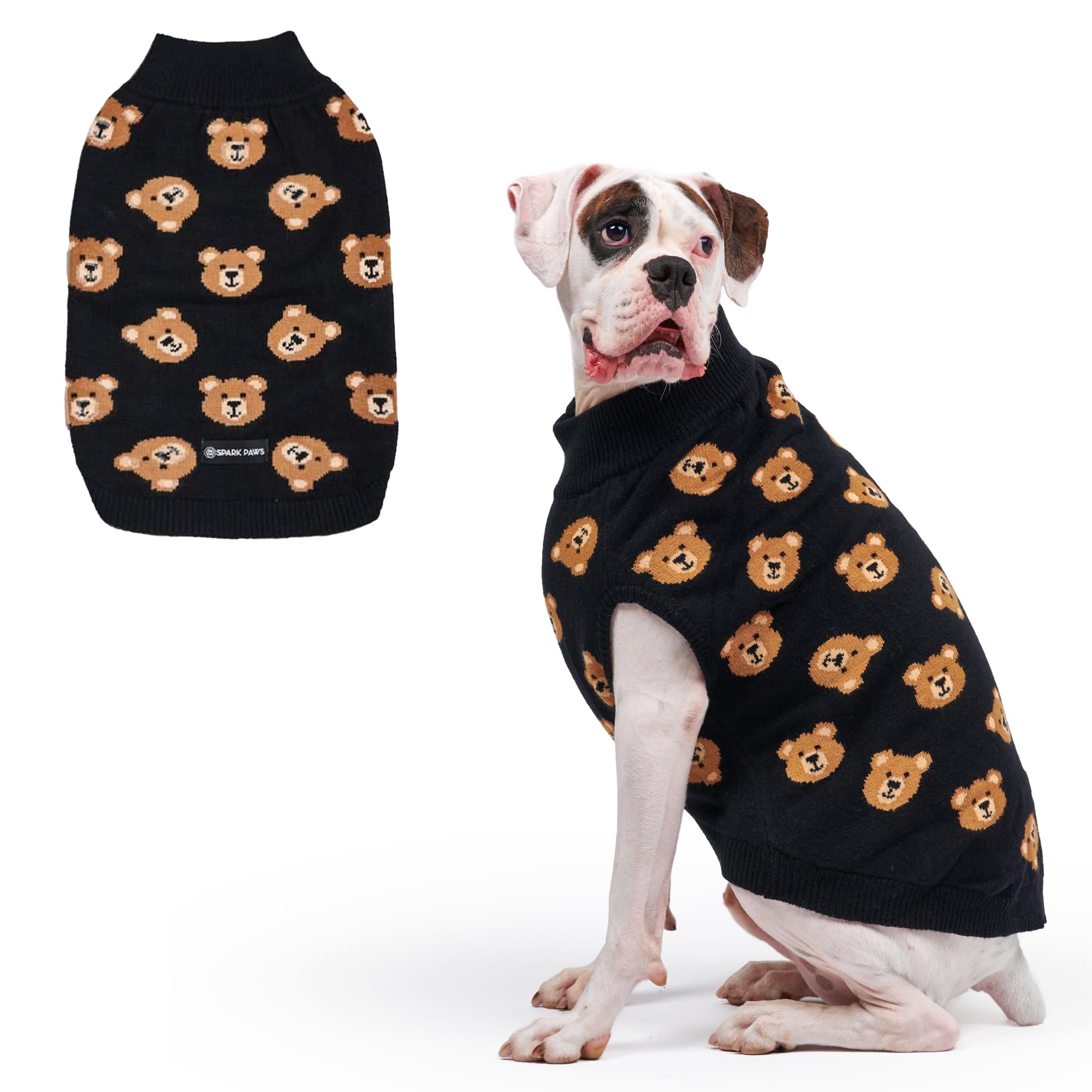 Spark Paws Knit Dog Sweater – Ultra Soft Warm Winter Dog Sweater for Small, Medium &amp; Large Dogs – Stretch Fit Pet Sweater for French Bulldog, Pitbull, Girl &amp; Boy Dogs Jacket, (Broken Teddy, 3XL)