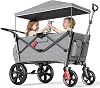 EVER ADVANCED Wagon for Kids to Sit in, Stroller Wagon for 2 Kids with Removable Canopy, Pull Along with Seats 5-Point Harnesses, Portable Push Pull Cart with Adjustable Handle Bar