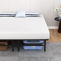 Vista 1 de Base de cama de plataforma metálica de 14 pulgadas con soporte de listones de acero, base de colchón con colchón de espuma viscoelástica de 8