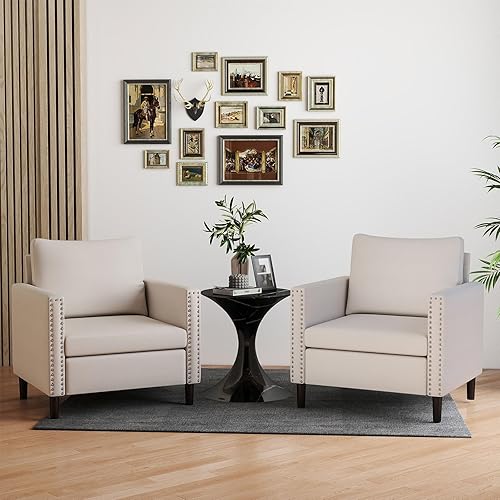 Miniatura 4 de Sillón moderno de tela de lino, silla decorativa de mediados de siglo para sala de estar, cómodas sillas tapizadas de lectura para dormitorio y