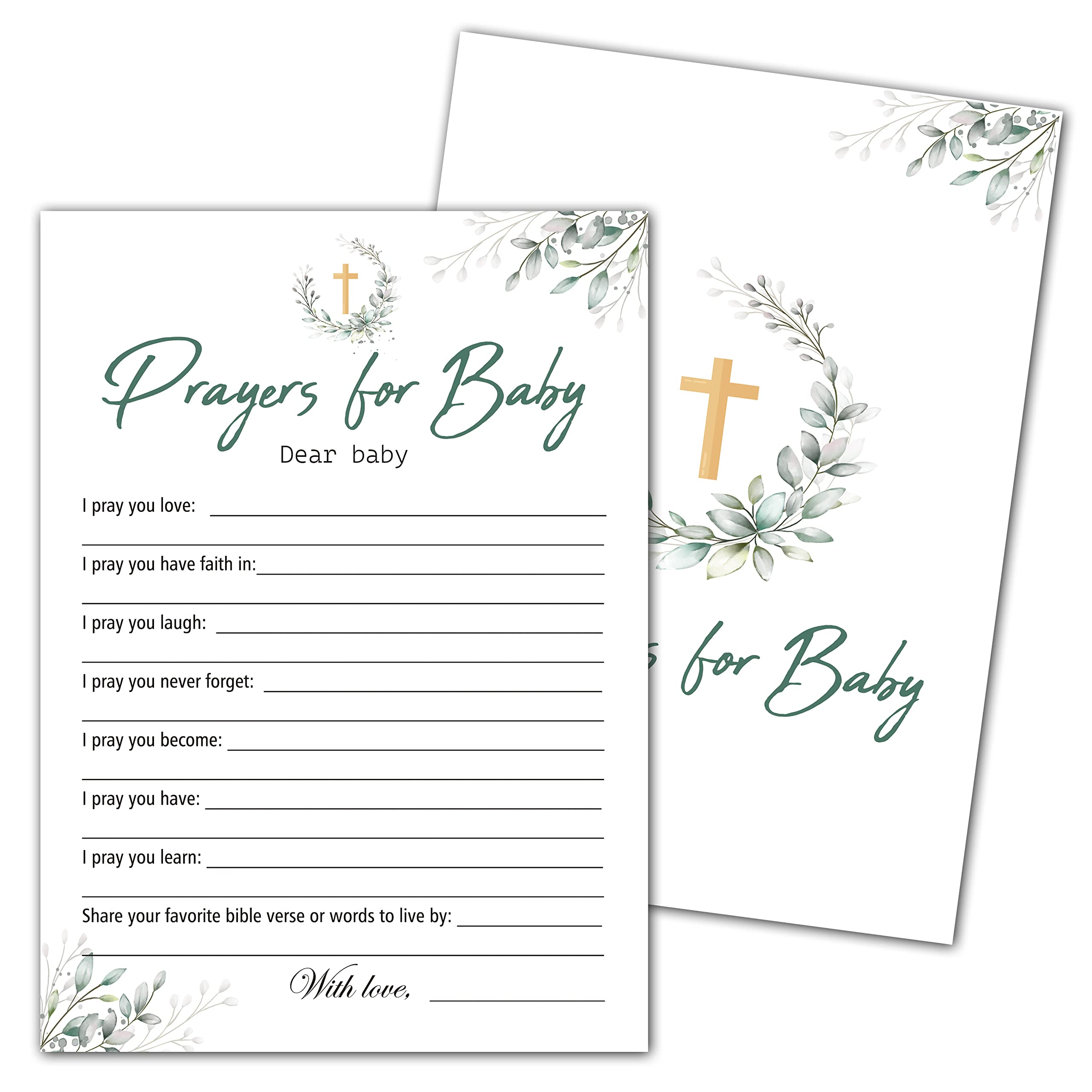 OZTEMETY Baby Shower Prayer Cards - Floral Greenery Baby Christening Cards For Girl Boy Christian Brother or Sister - 30 Cards