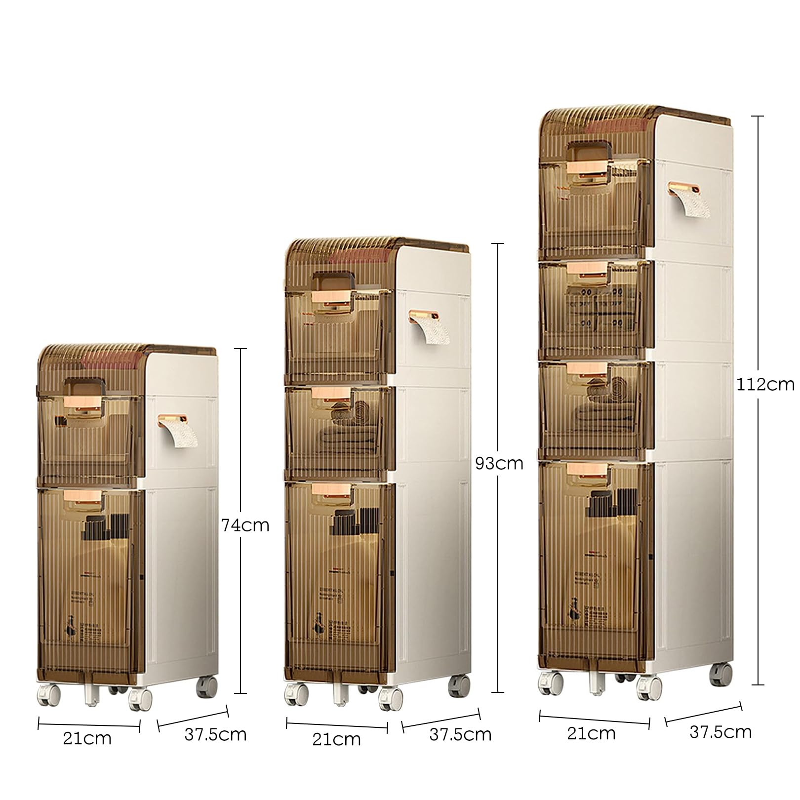 Cajones de almacenamiento apilables Unidad de almacenamiento de toallas Gabinete de almacenamiento de baño con ruedas, Vitrina de piso, Armario de baño Alto y Estrecho im