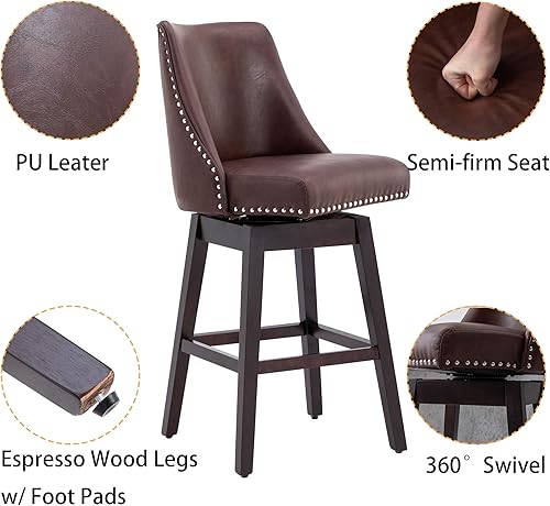 Miniatura 5 de Taburetes de bar de altura de mostrador de 27.5 pulgadas, taburetes de cocina de piel sintética con respaldo, taburetes de bar giratorios de 360 con